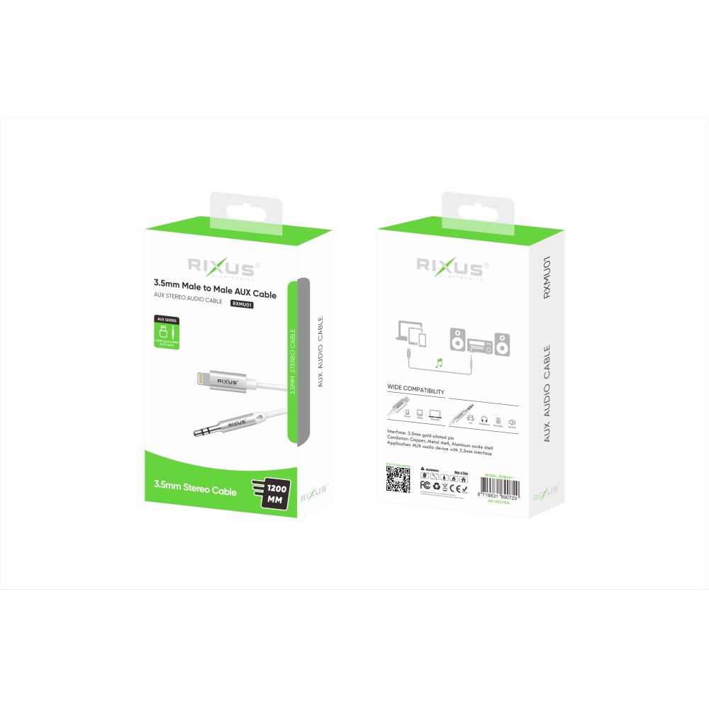 Rixus RXMU01 Lightning To 3.5mm Audio Jack White