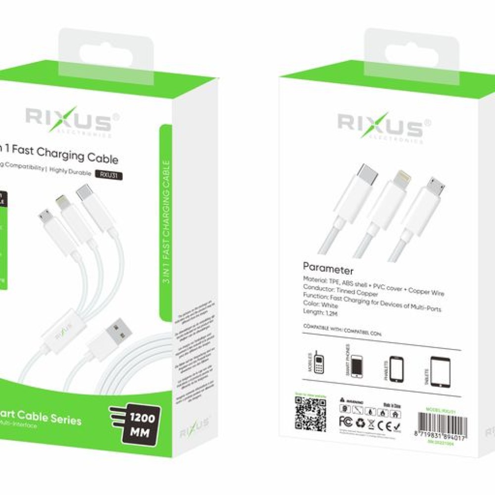 Rixus USB Multi Cable Charge & Data Transmit 1.2M RXU31