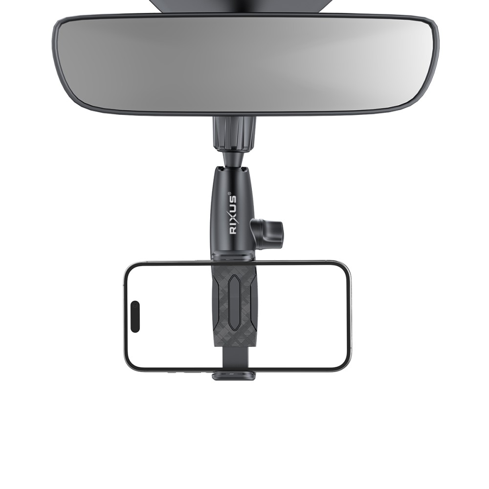 Rixus RXHW65 360 Degree Rear View Mirror Phone Holder Mount Black