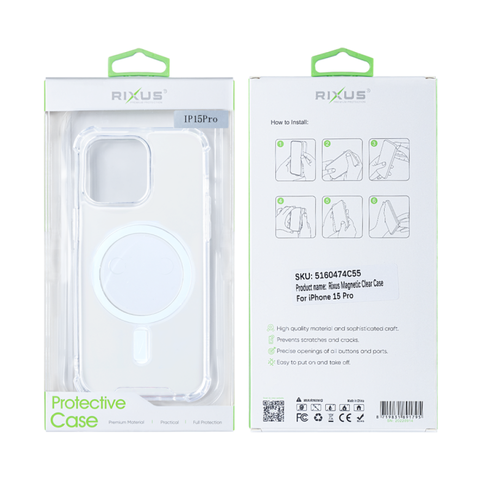 Rixus Magnetic Clear Case For iPhone 15 Pro