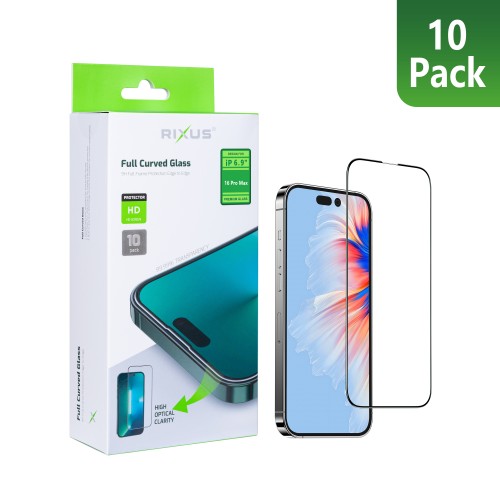 Rixus Clear HD Full Curved Edge Tempered Glass For iPhone 16 Pro Max (10-Pack)