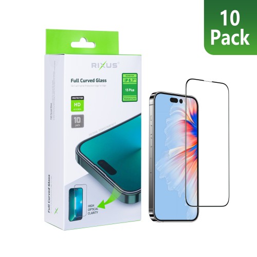 Rixus Clear HD Full Curved Edge Tempered Glass For iPhone 15 Plus (10-Pack)