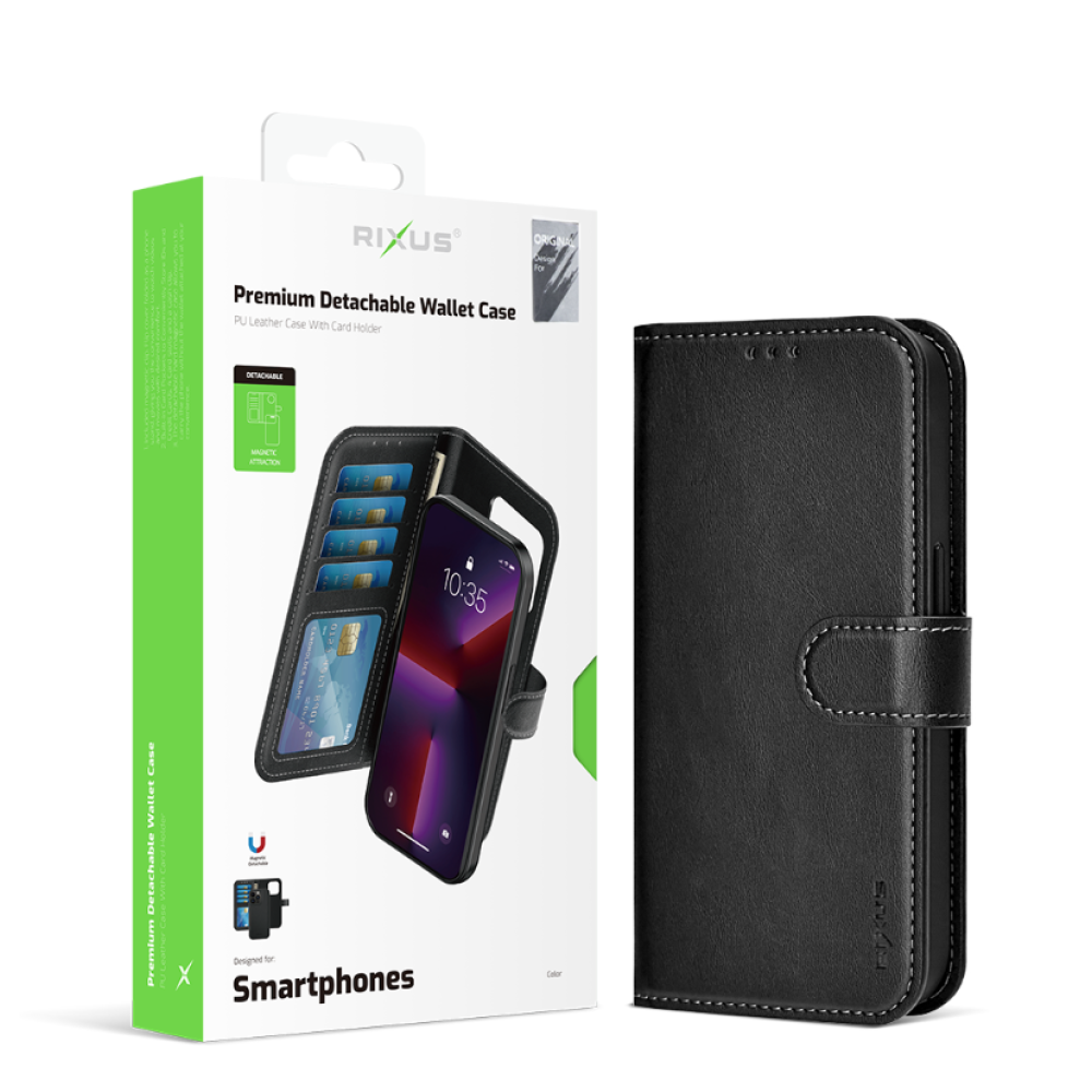 Rixus Duo Magnetic Detachable Wallet  For iPhone 15 Plus Black