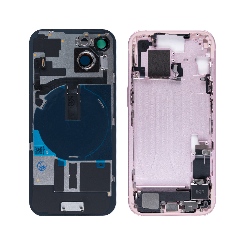 For iPhone 15 Complete Housing Incl All Small Parts Without Battery And Back Camera Pink
