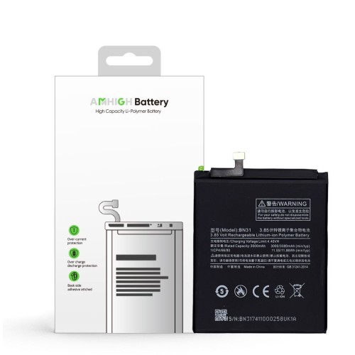 Xiaomi Mi A1/ Redmi Note 5A Battery BN31 - 3080mAh (AMHigh Premium)
