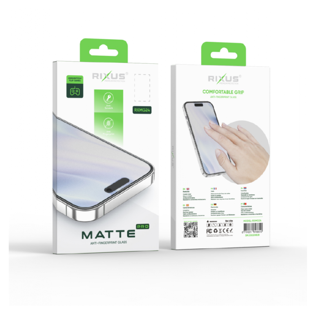 Rixus Matte Anti-Fingerprint Tempered Glass For iPhone 15 Plus