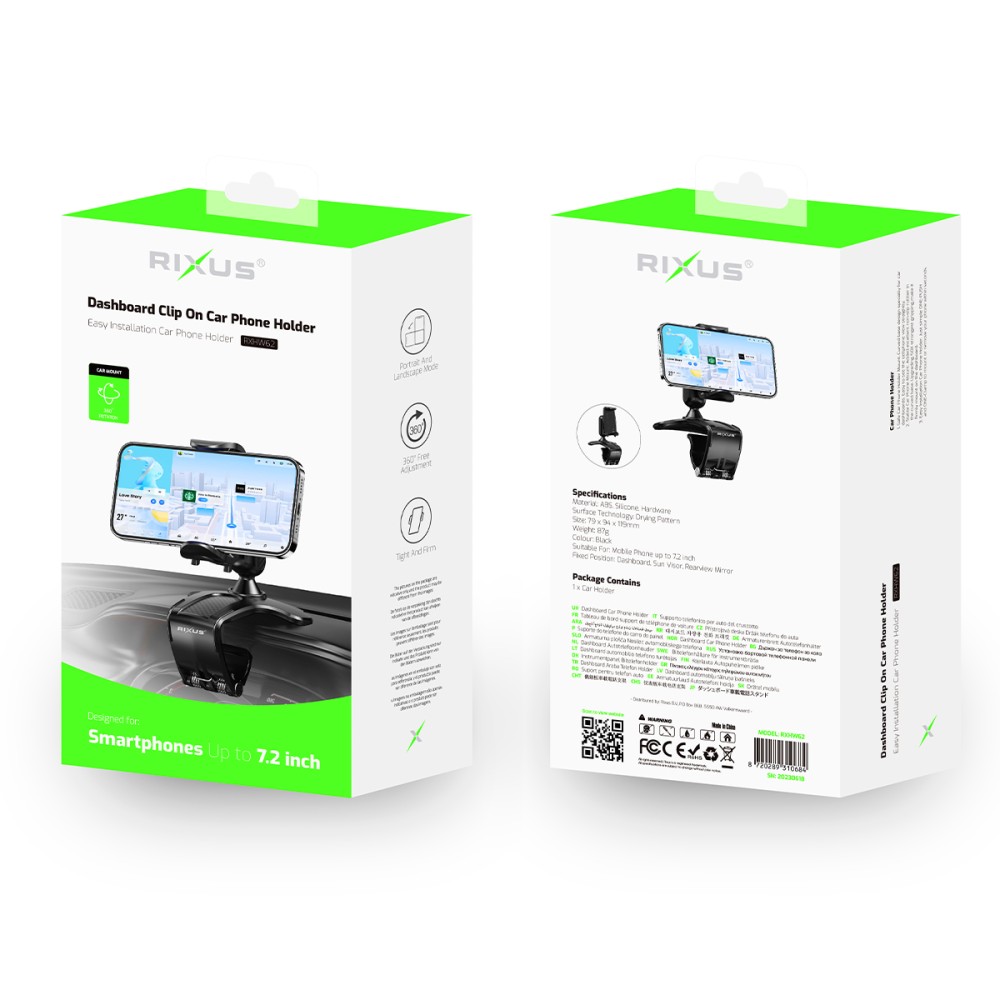 Rixus RXHW62 Dashboard Navigation Phone Bracket For Auto Vehicles Black