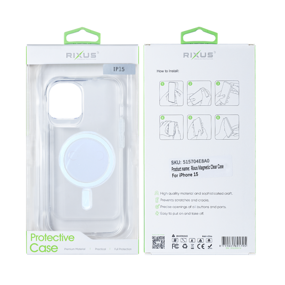 Rixus Magnetic Clear Case For iPhone 15