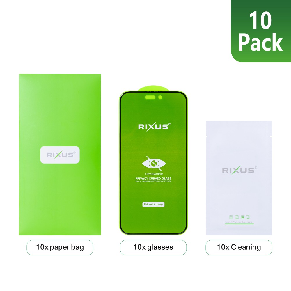 Rixus Privacy Full Curved Edge Tempered Glass For iPhone 15 Pro (10-Pack)