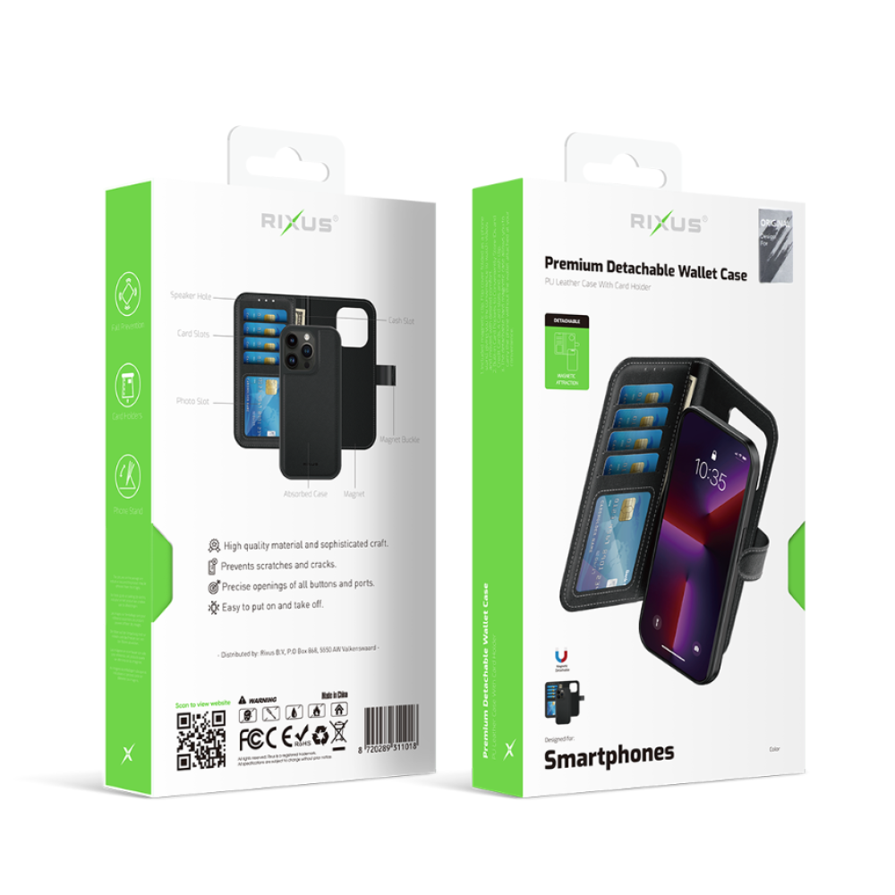 Rixus Duo Magnetic Detachable Wallet  For iPhone 15 Plus Black