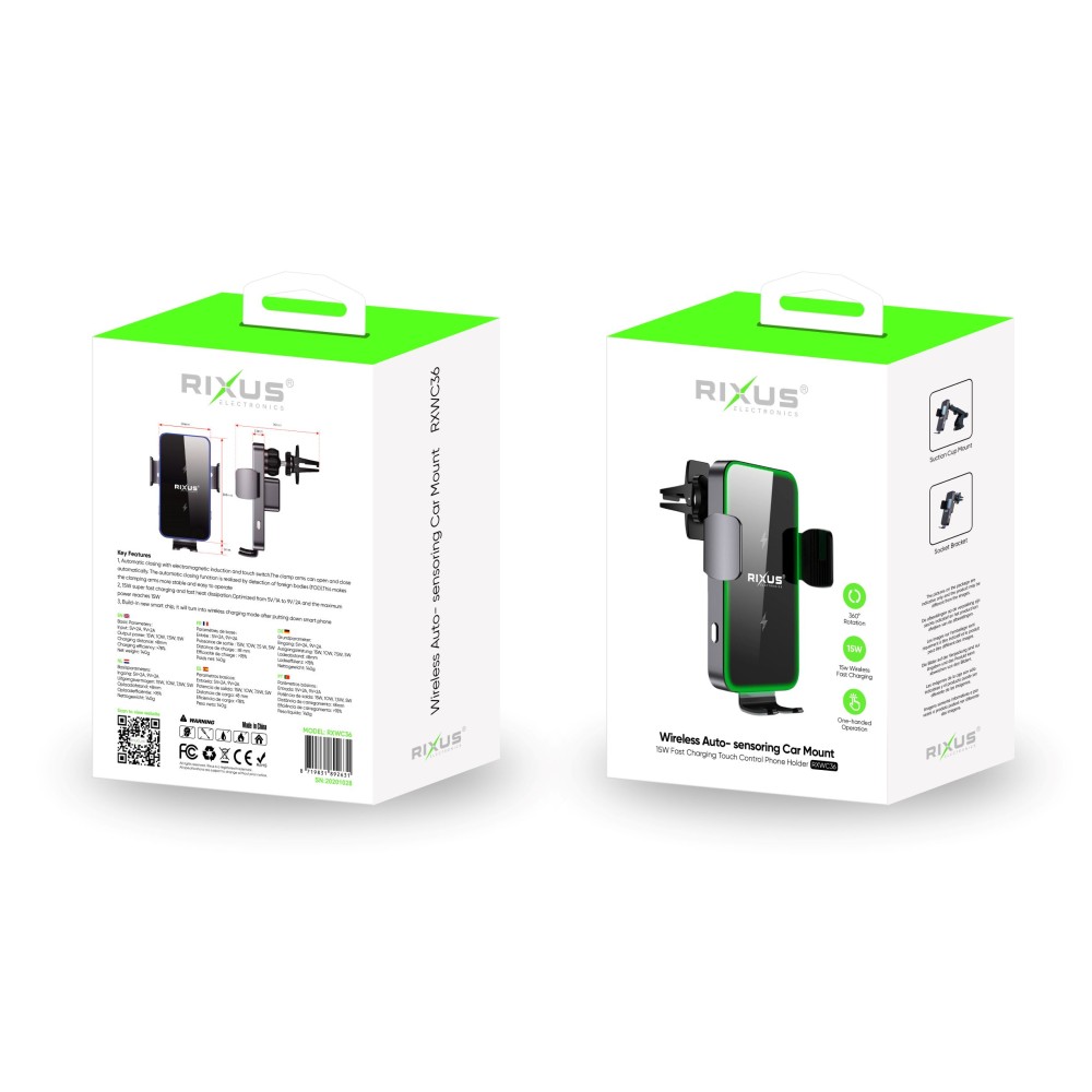 Rixus RXWC36 Wireless Auto-Sensoring Car Mount Black